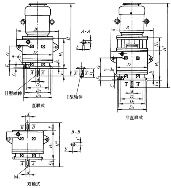 LC型立式兩級硬齒面圓柱齒輪減速器外形、安裝尺寸