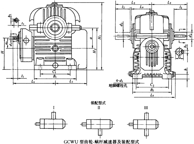 蝸桿減速器的裝配形式與主要尺寸