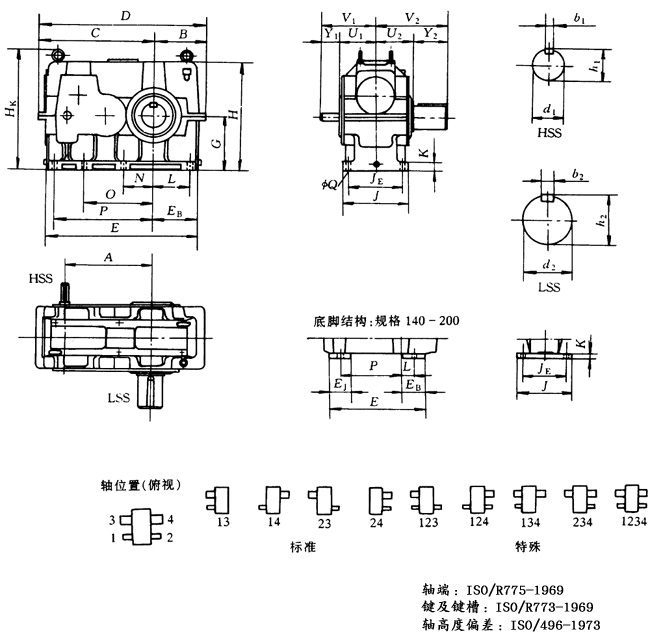 3C140N～400N型三級斜齒輪減速器外形尺寸
