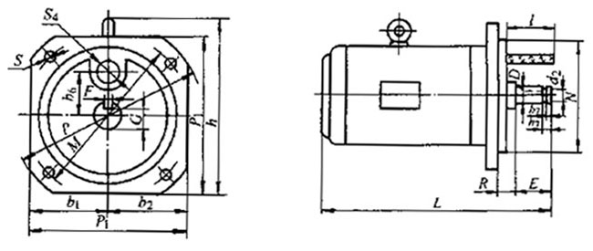 YDF-WF、YBDF-WF戶外防腐隔爆型閥門(mén)用三相異電動(dòng)機(jī)外形及安裝尺寸